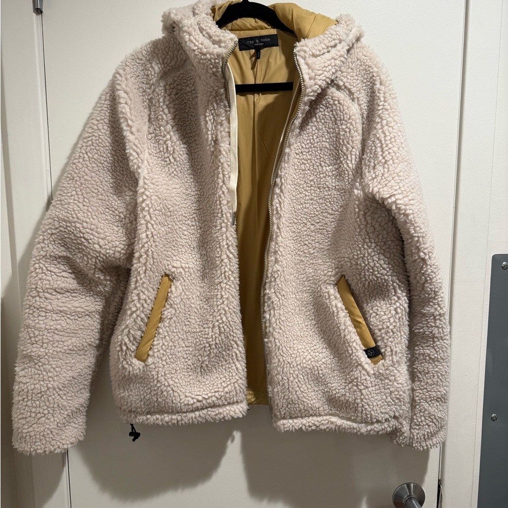 Rag & Bone Men’s Cream Teddy Jacket with Hood